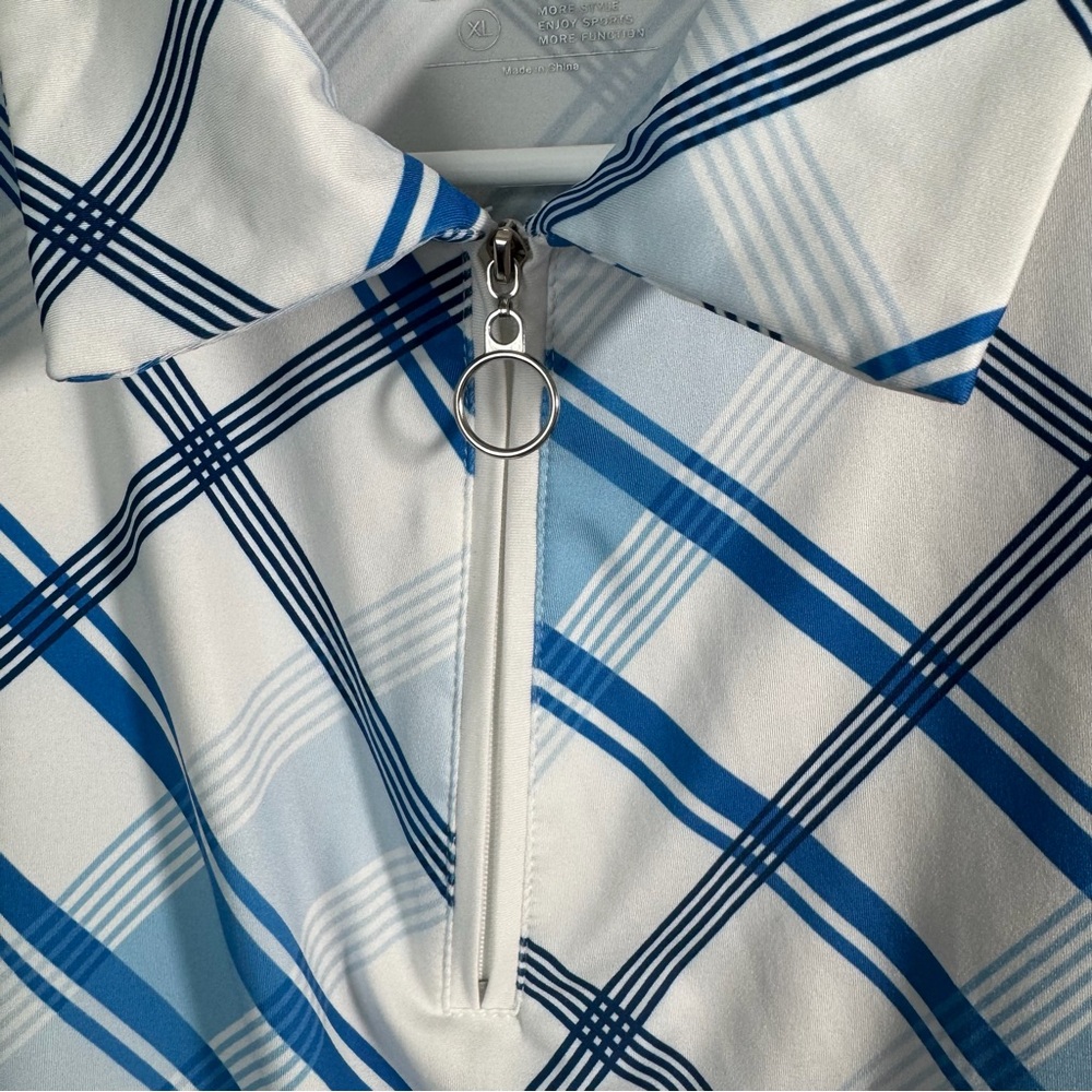 Jack Smith Women’s Golf Polo Shirt Size XL Sleeveless UPF 50+ White Blue Stripes - Picture 6 of 10